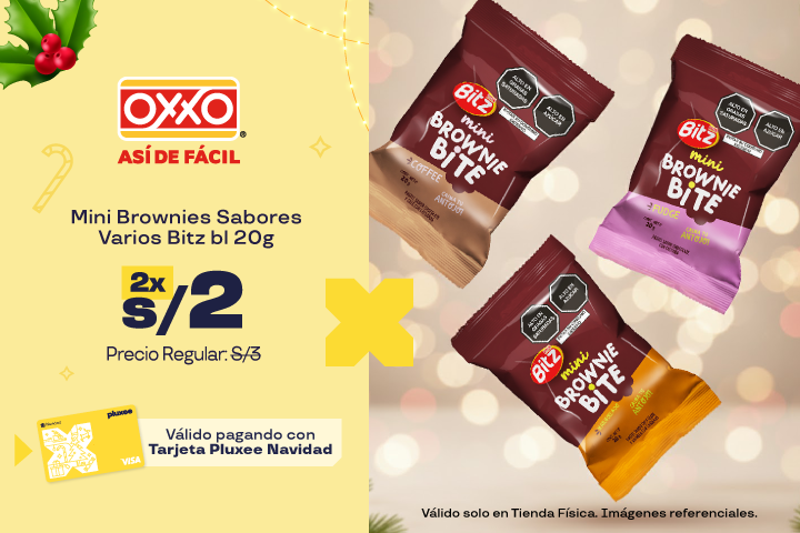 MINI BROWNIES SABORES VARIOS BITZ BL 20G A 2 X S/2. PRECIO REGULAR: S/3